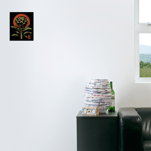 Mystical Artichoke Japanese Vegetable Art Dark Botanical Print by TuncGK